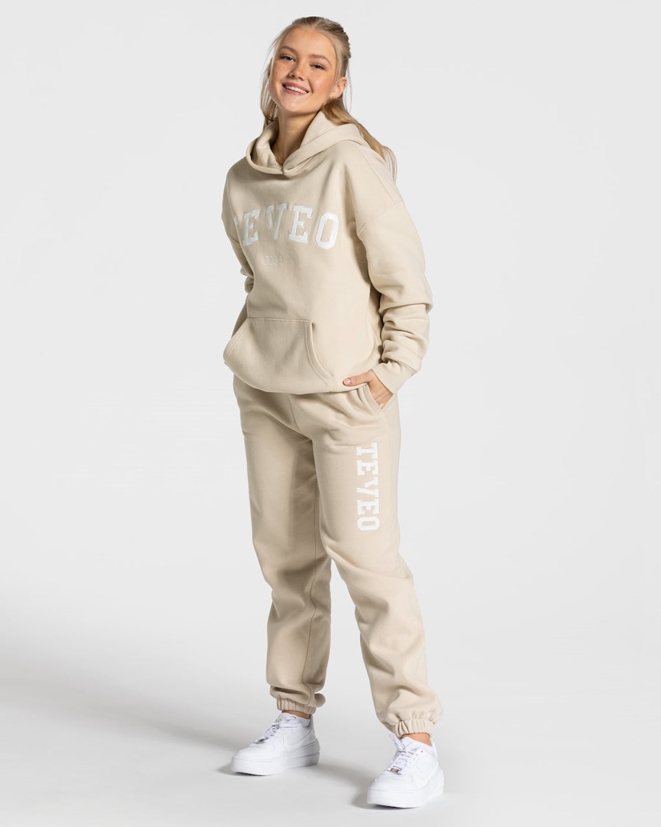 TEVEO College Oversized Hoodie Beige | 17842MTVQ