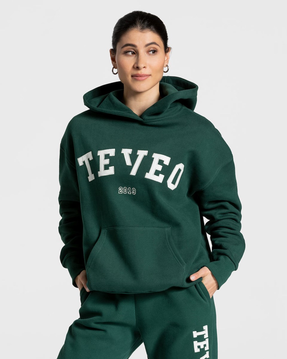 TEVEO College Oversized Hoodie Vert Foncé | 26034LDHU