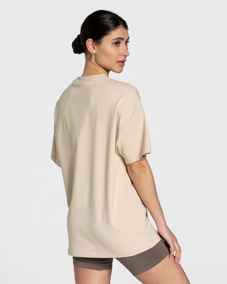 TEVEO College Oversized T-Shirt Beige | 03569CLRN