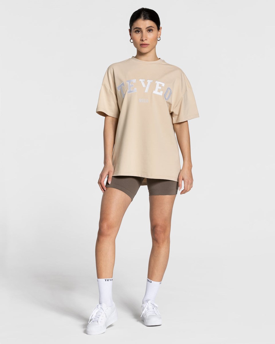 TEVEO College Oversized T-Shirt Beige | 03569CLRN