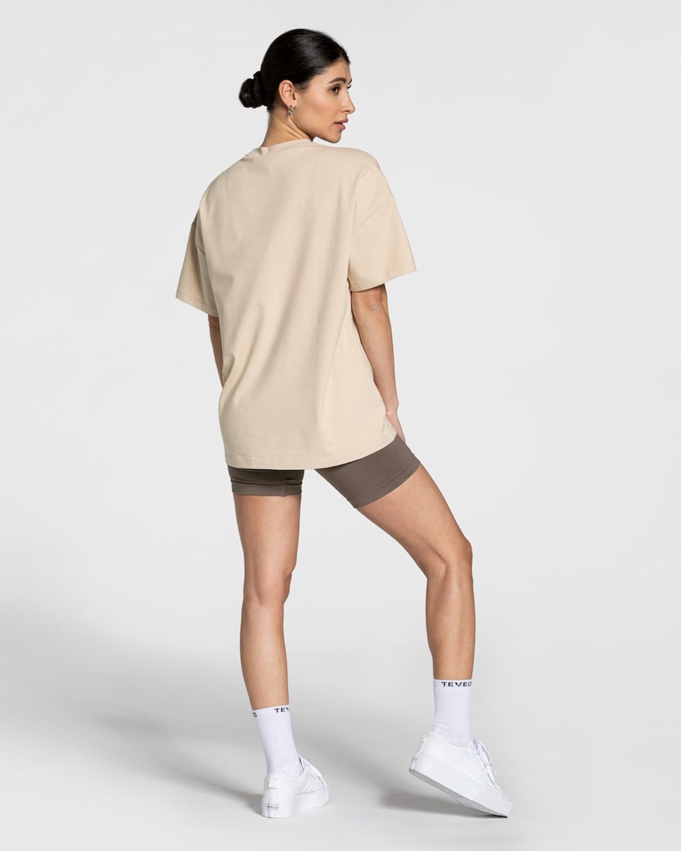 TEVEO College Oversized T-Shirt Beige | 03569CLRN