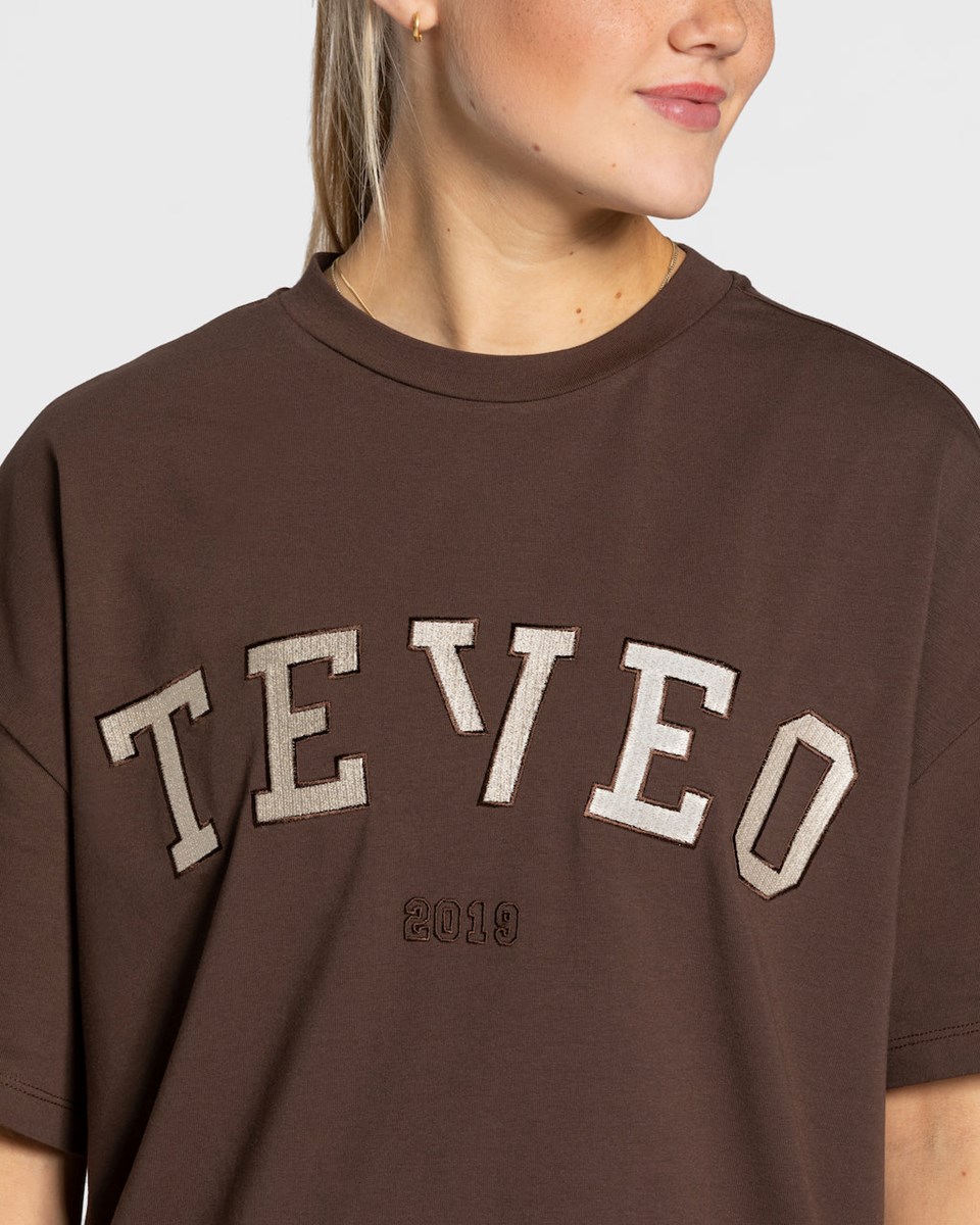 TEVEO College Oversized T-Shirt Marron Foncé | 45136WAYP