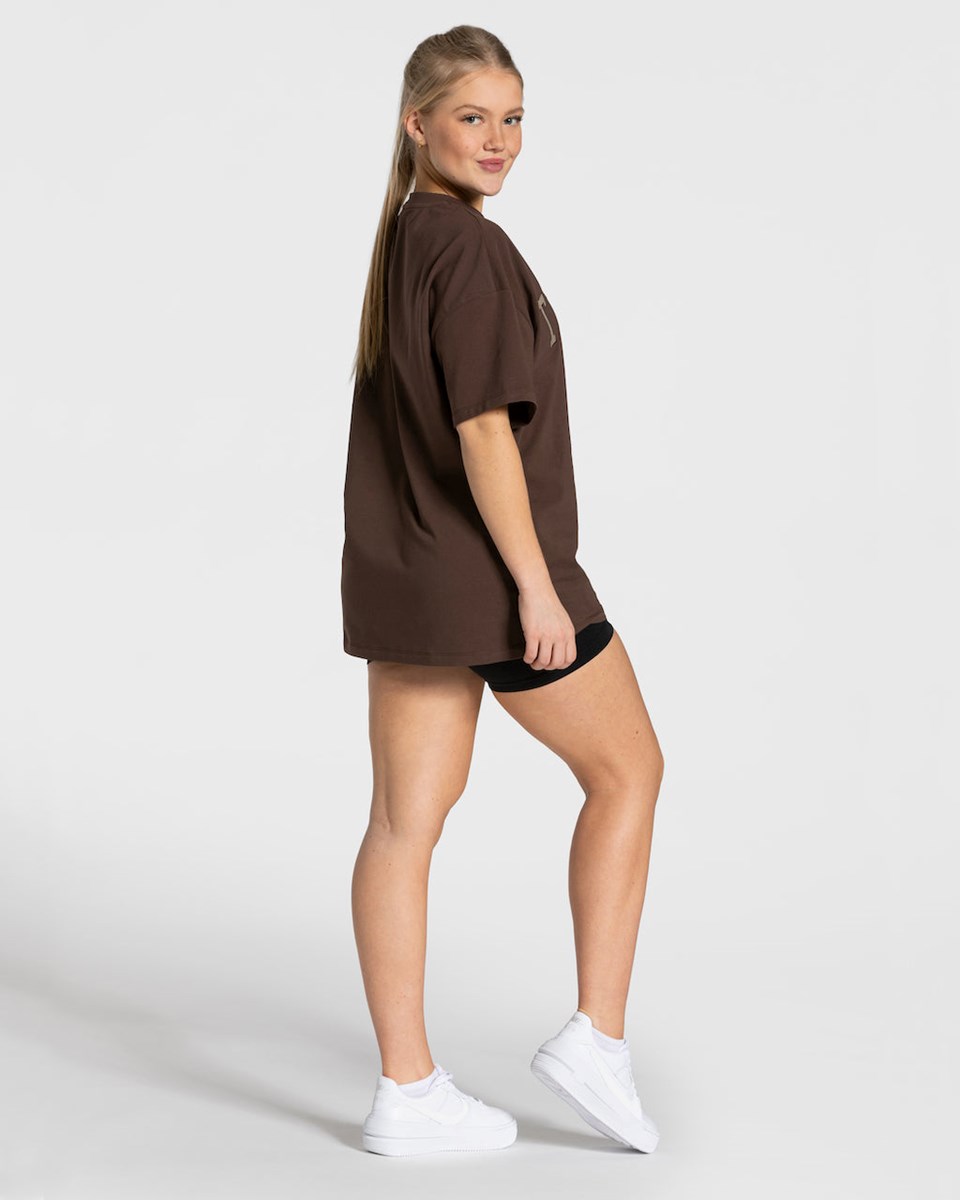 TEVEO College Oversized T-Shirt Marron Foncé | 45136WAYP