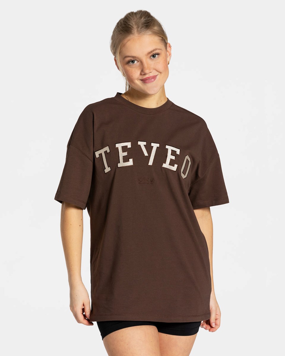 TEVEO College Oversized T-Shirt Marron Foncé | 45136WAYP