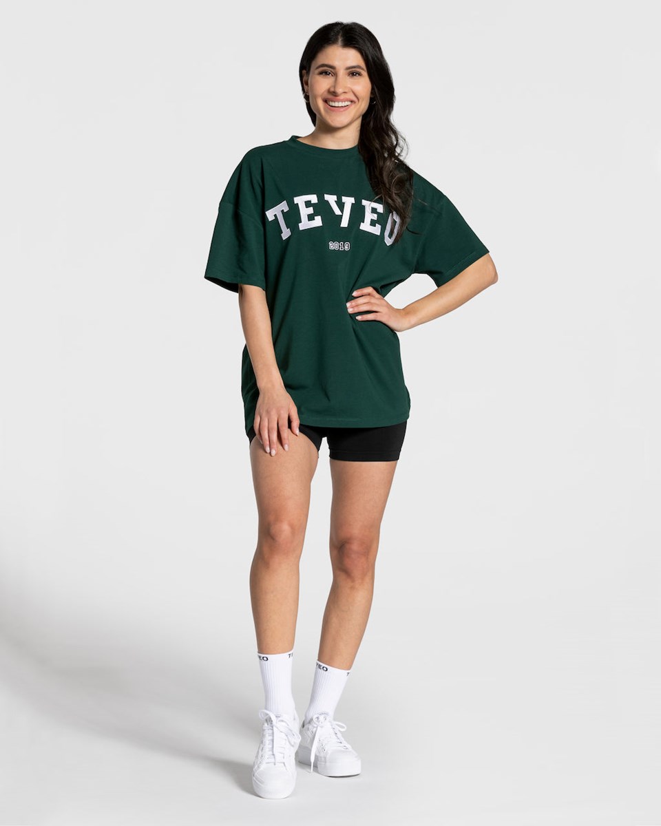 TEVEO College Oversized T-Shirt Vert Foncé | 25630PQYM