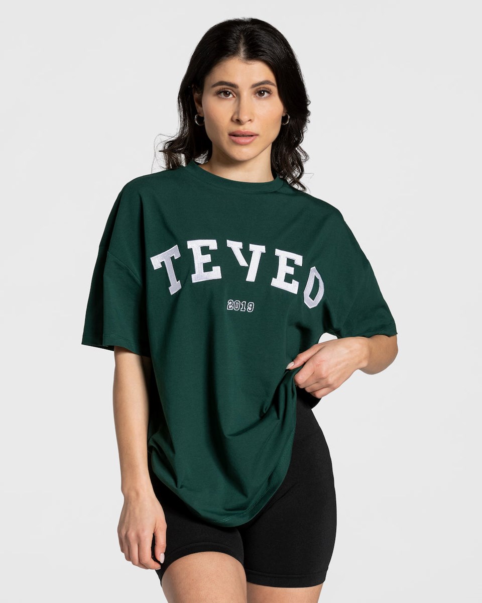 TEVEO College Oversized T-Shirt Vert Foncé | 25630PQYM