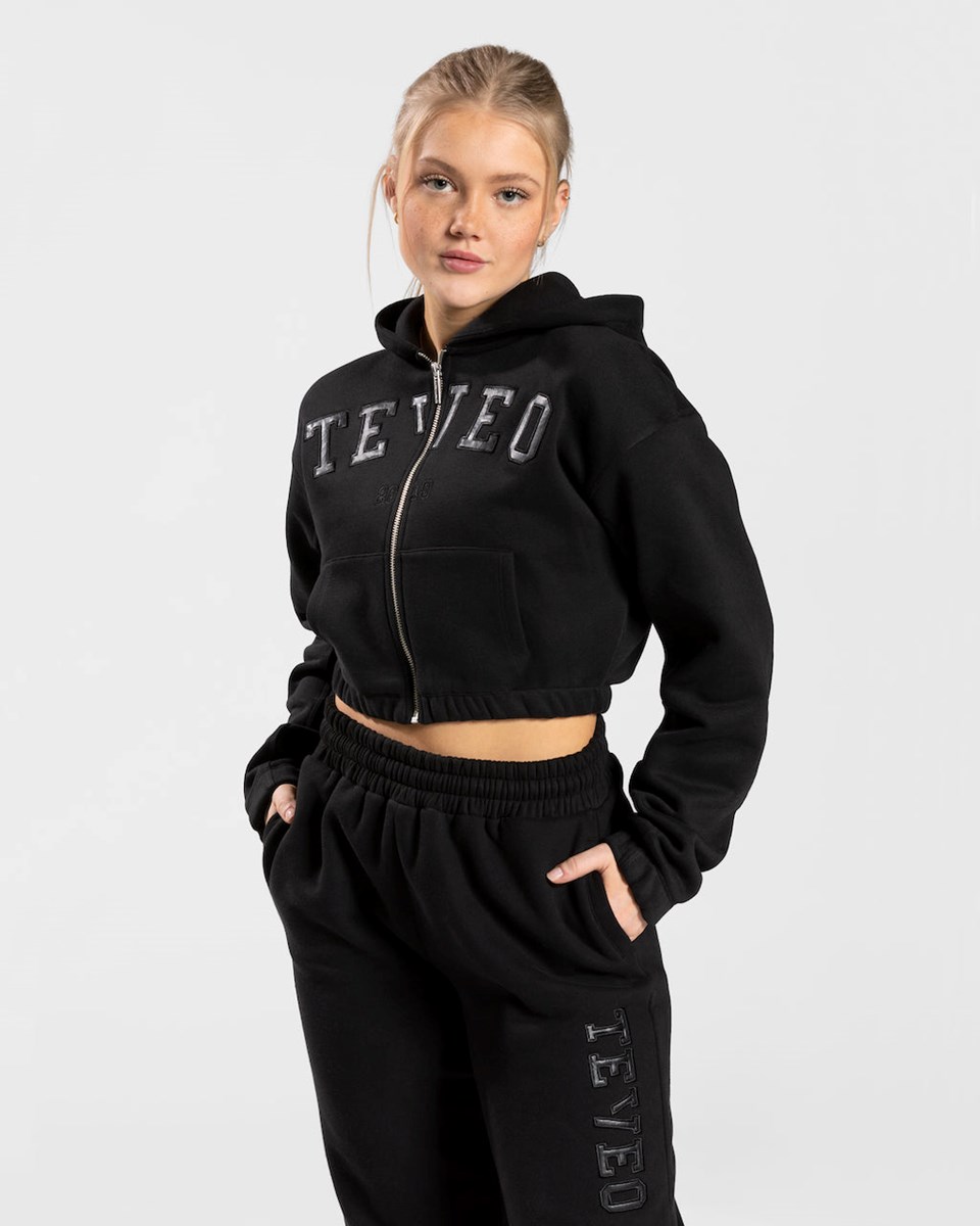 TEVEO College Zip Hoodie Noir | 64190GJBU