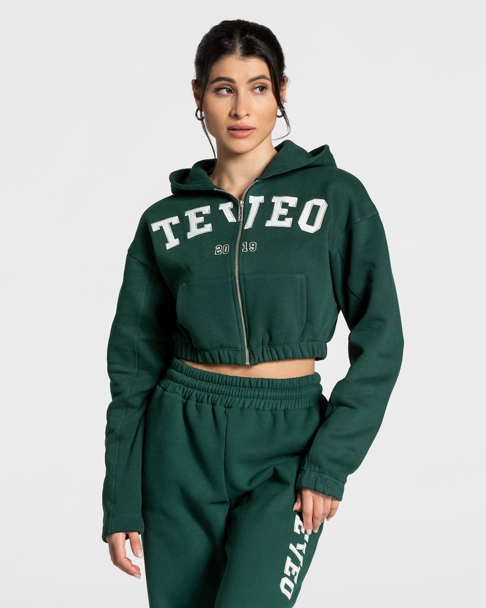 TEVEO College Zip Hoodie Vert Foncé | 57096REUD