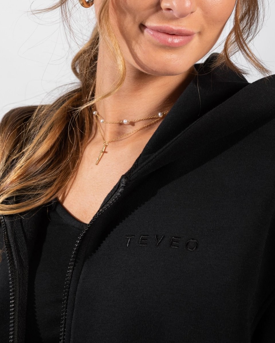 TEVEO Iconic Oversized Zip Hoodie Noir | 01564FLUB