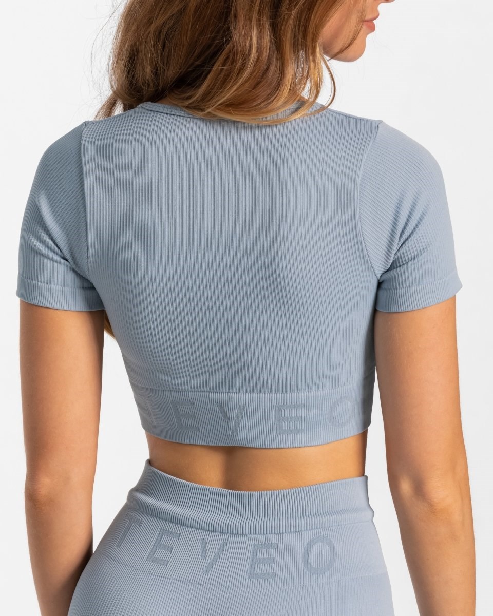 TEVEO Nervuré Crop Top Bleu | 34860FZEX