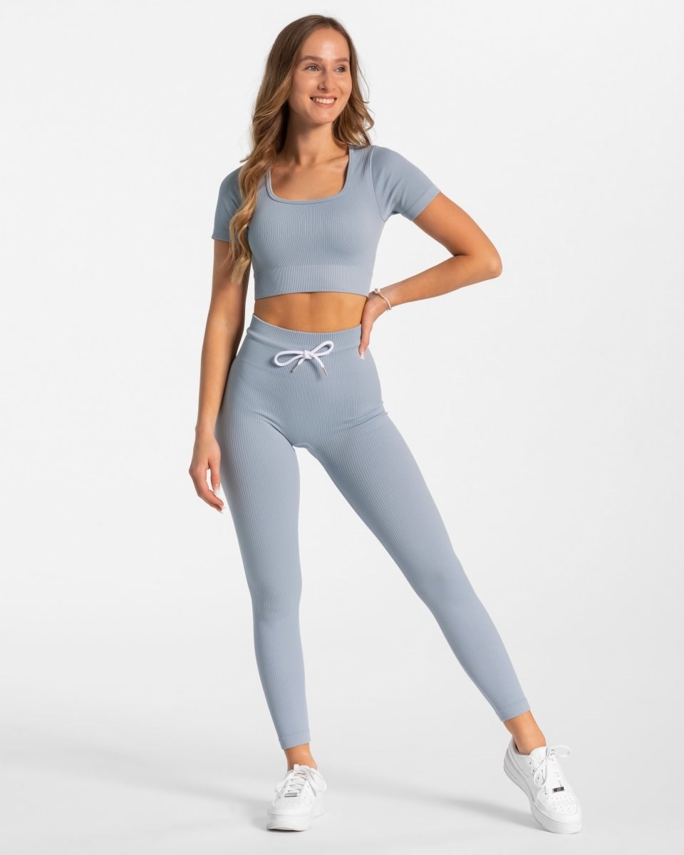 TEVEO Nervuré Crop Top Bleu | 34860FZEX