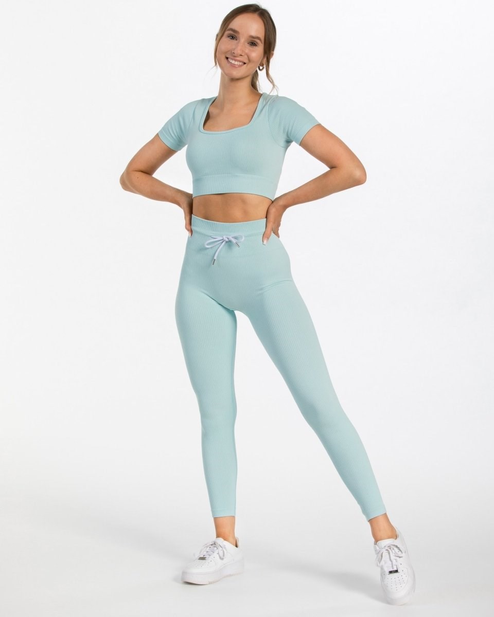 TEVEO Nervuré Crop Top Bleu | 71590IWVS