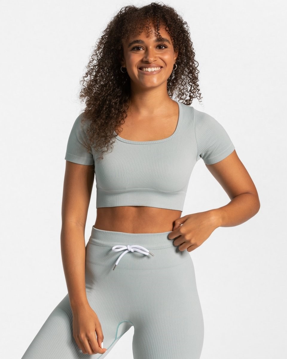 TEVEO Nervuré Crop Top Bleu | 83906DUAV