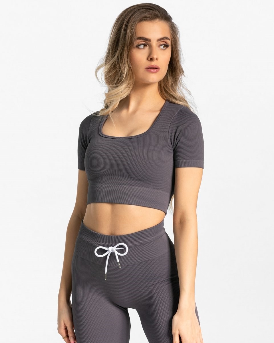 TEVEO Nervuré Crop Top Gray | 19847IPYU