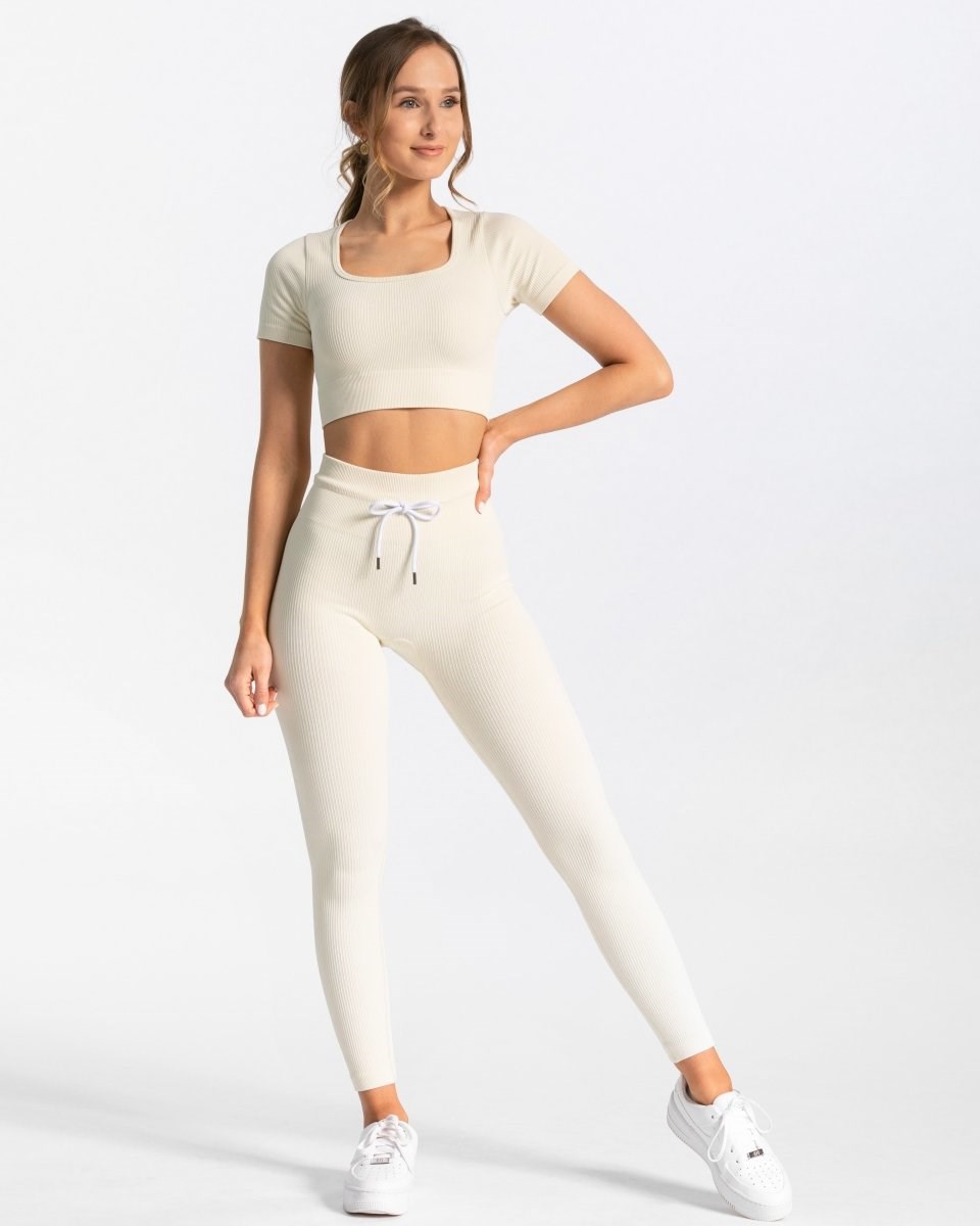 TEVEO Nervuré Crop Top Ivory | 27194HQDP