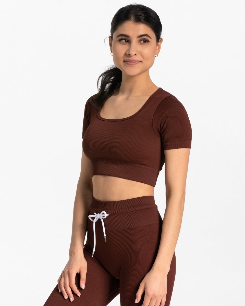 TEVEO Nervuré Crop Top Mahagoni | 49376EZOT