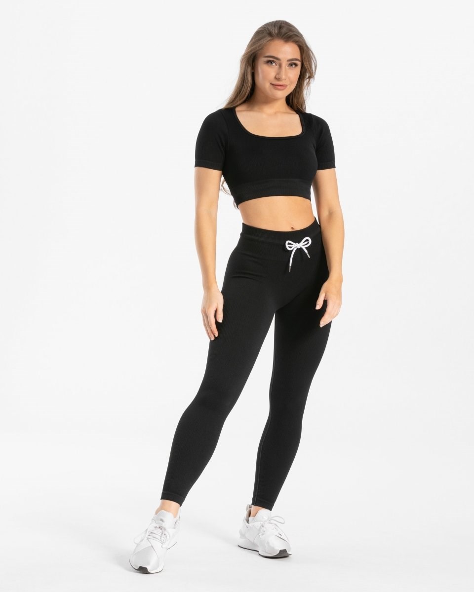 TEVEO Nervuré Crop Top Noir | 52983TSBX