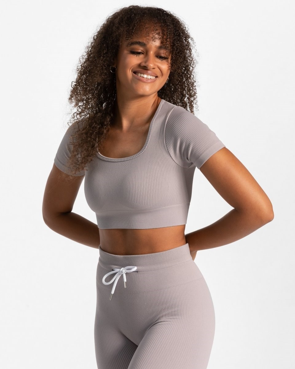 TEVEO Nervuré Crop Top Stone | 37426KAWN