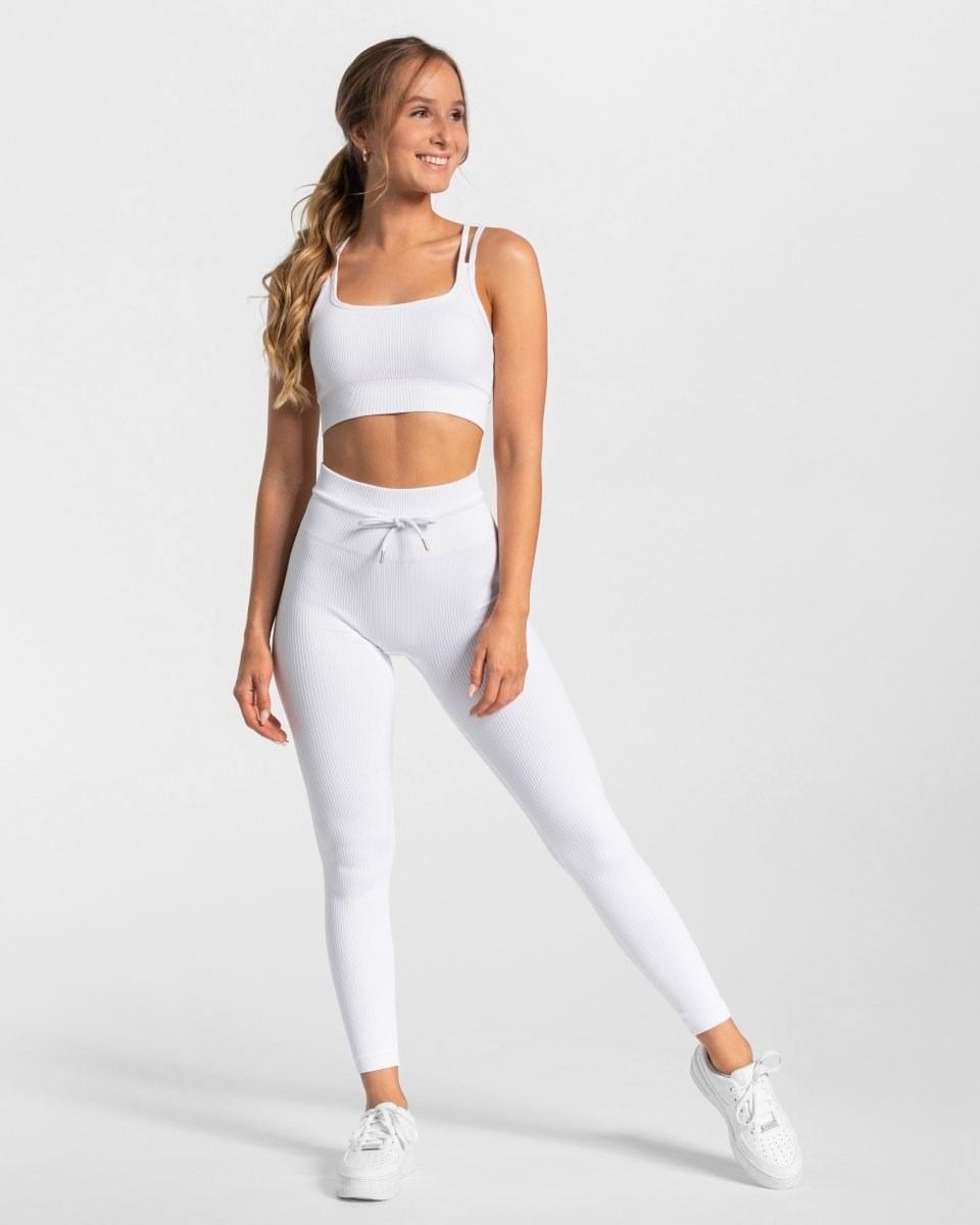 TEVEO Nervuré Leggings Blanche | 07641TJZE