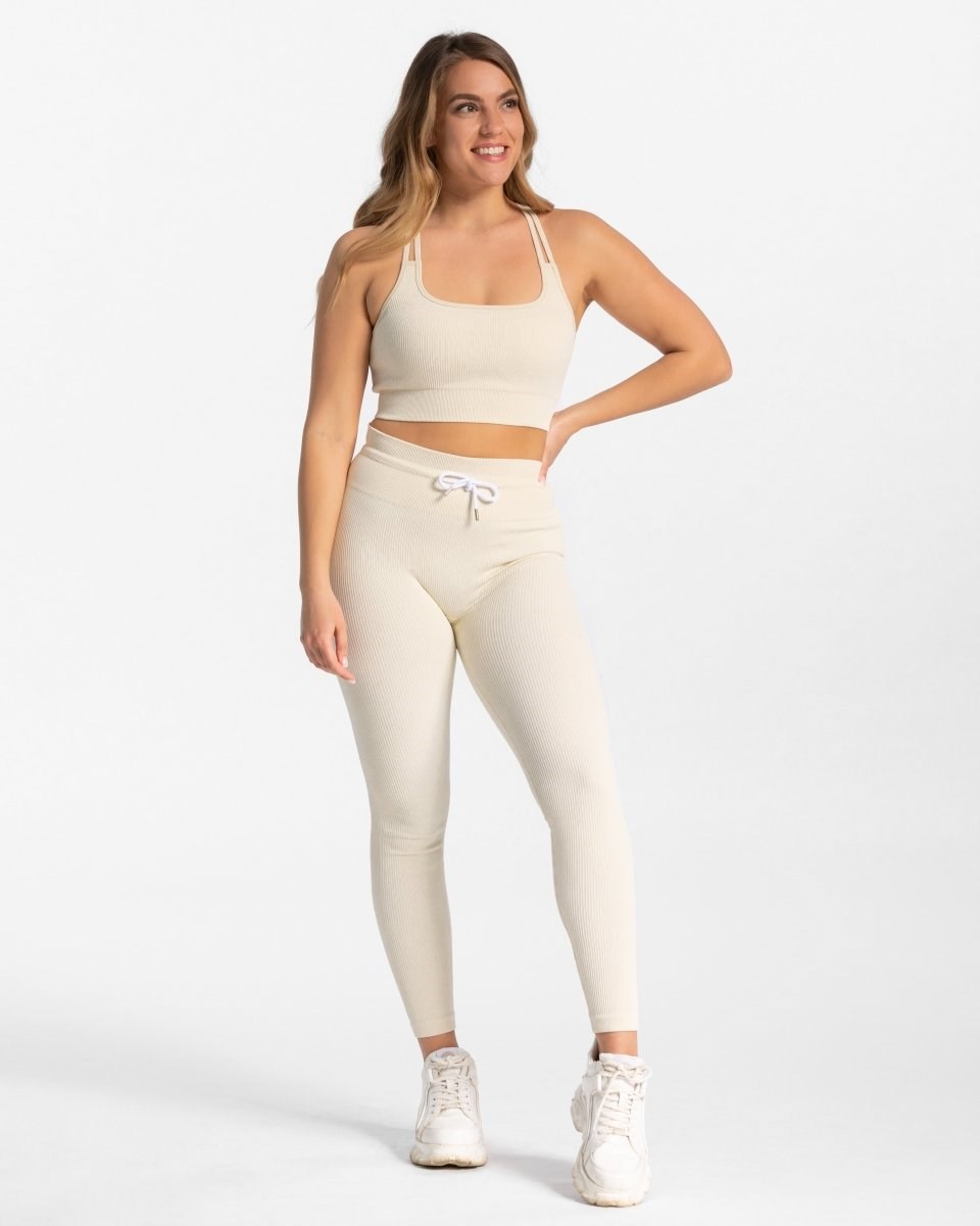 TEVEO Nervuré Leggings Ivory | 69203HVIJ