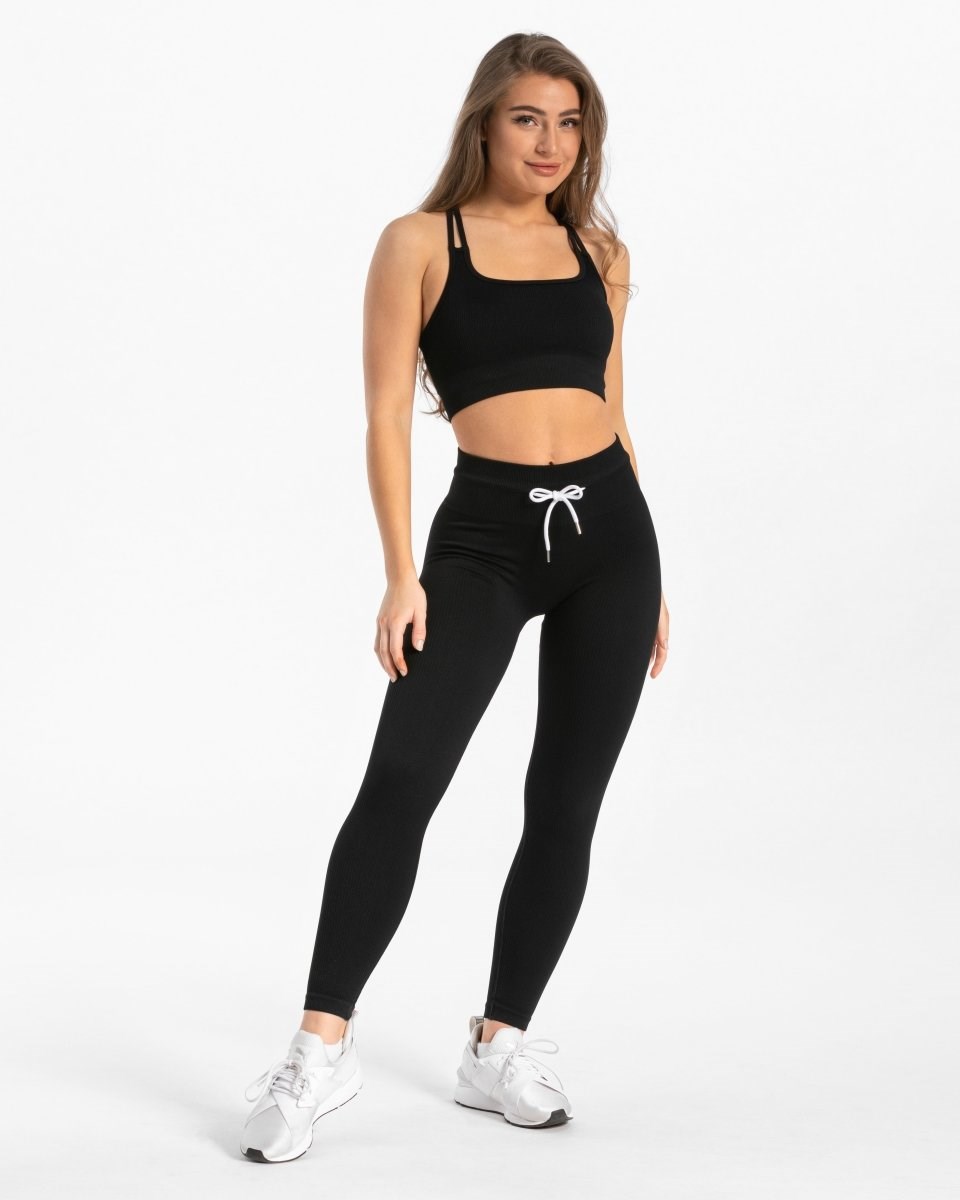 TEVEO Nervuré Leggings Noir | 37162CQUN