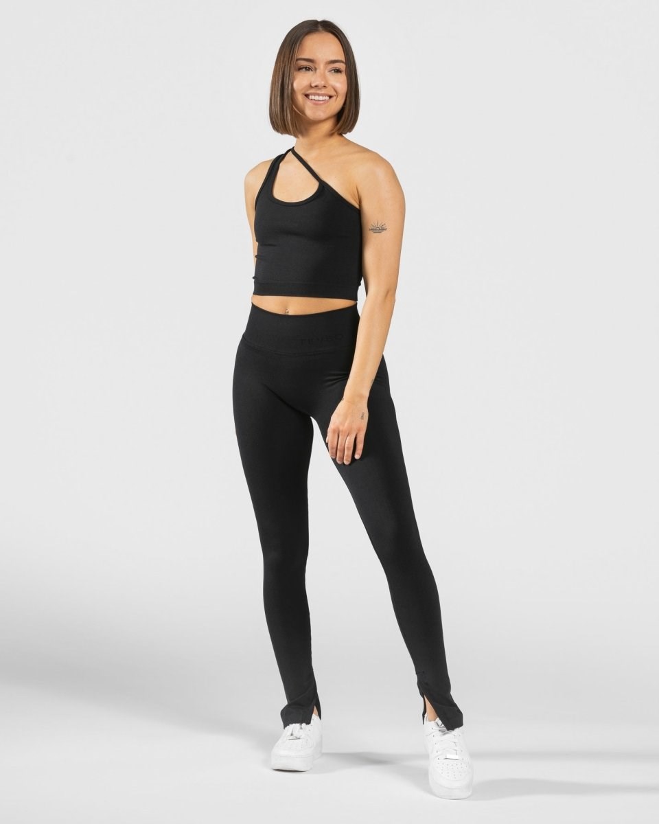 TEVEO Sassy One Shoulder Top Noir | 53689ZFMB