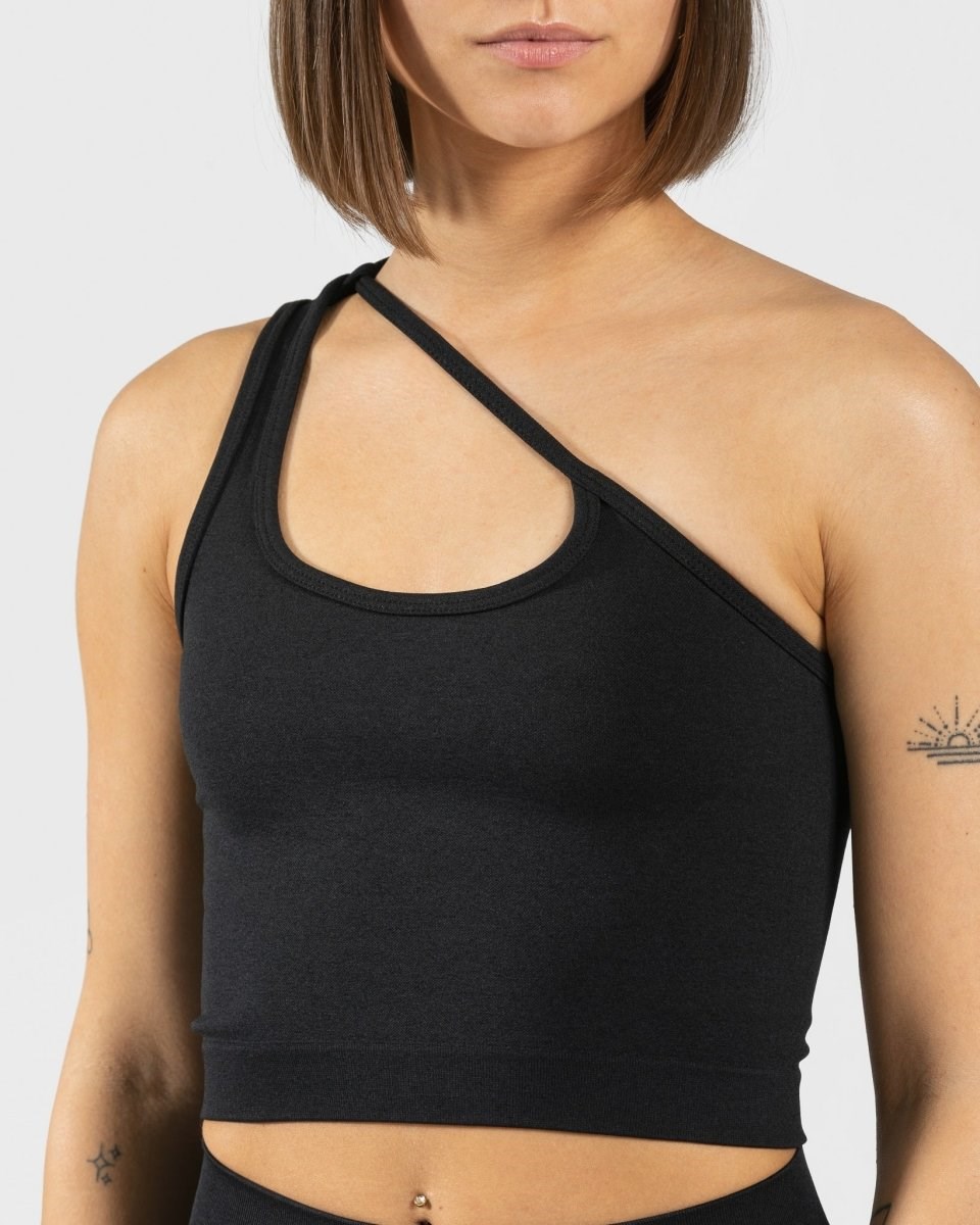 TEVEO Sassy One Shoulder Top Noir | 53689ZFMB