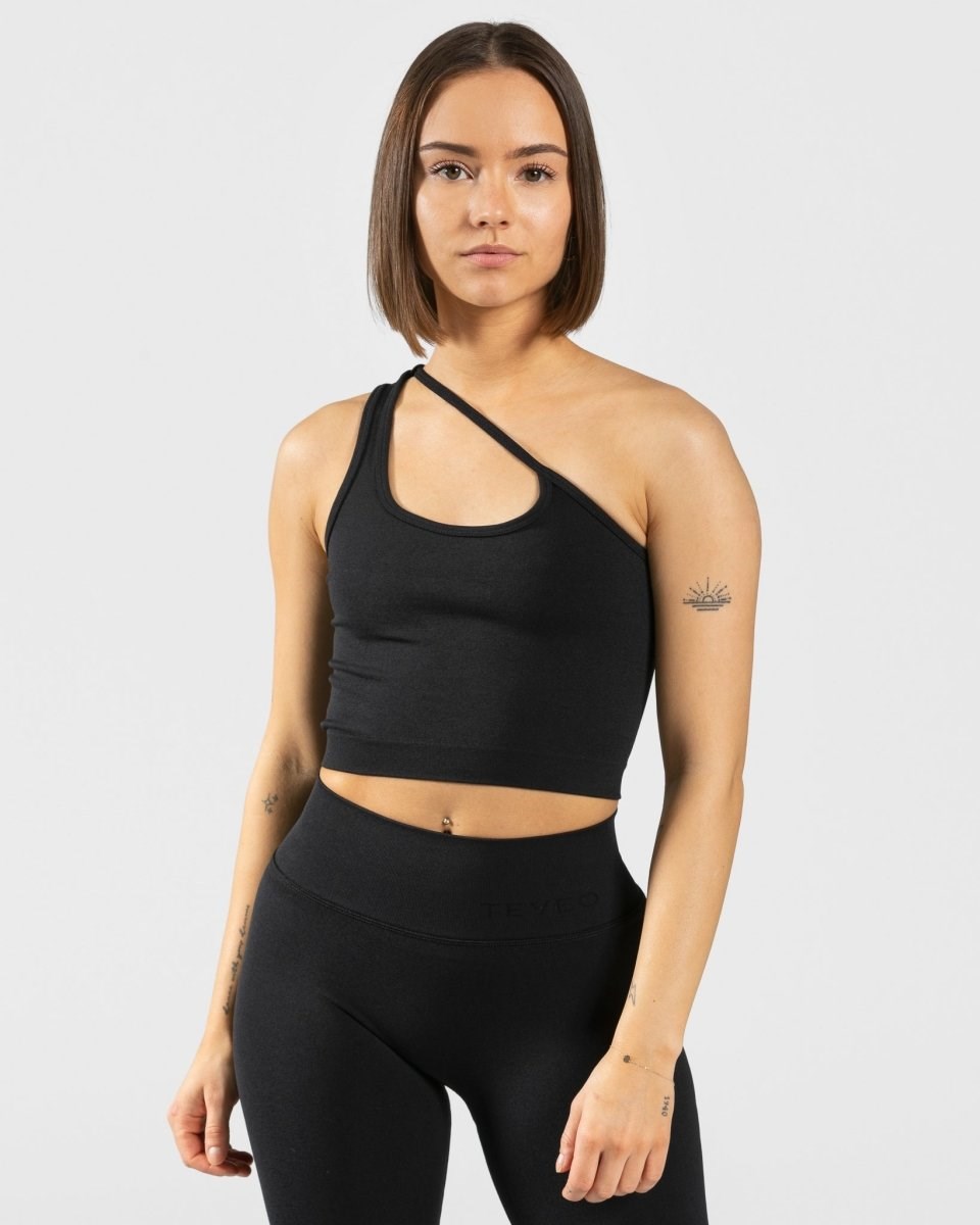 TEVEO Sassy One Shoulder Top Noir | 53689ZFMB