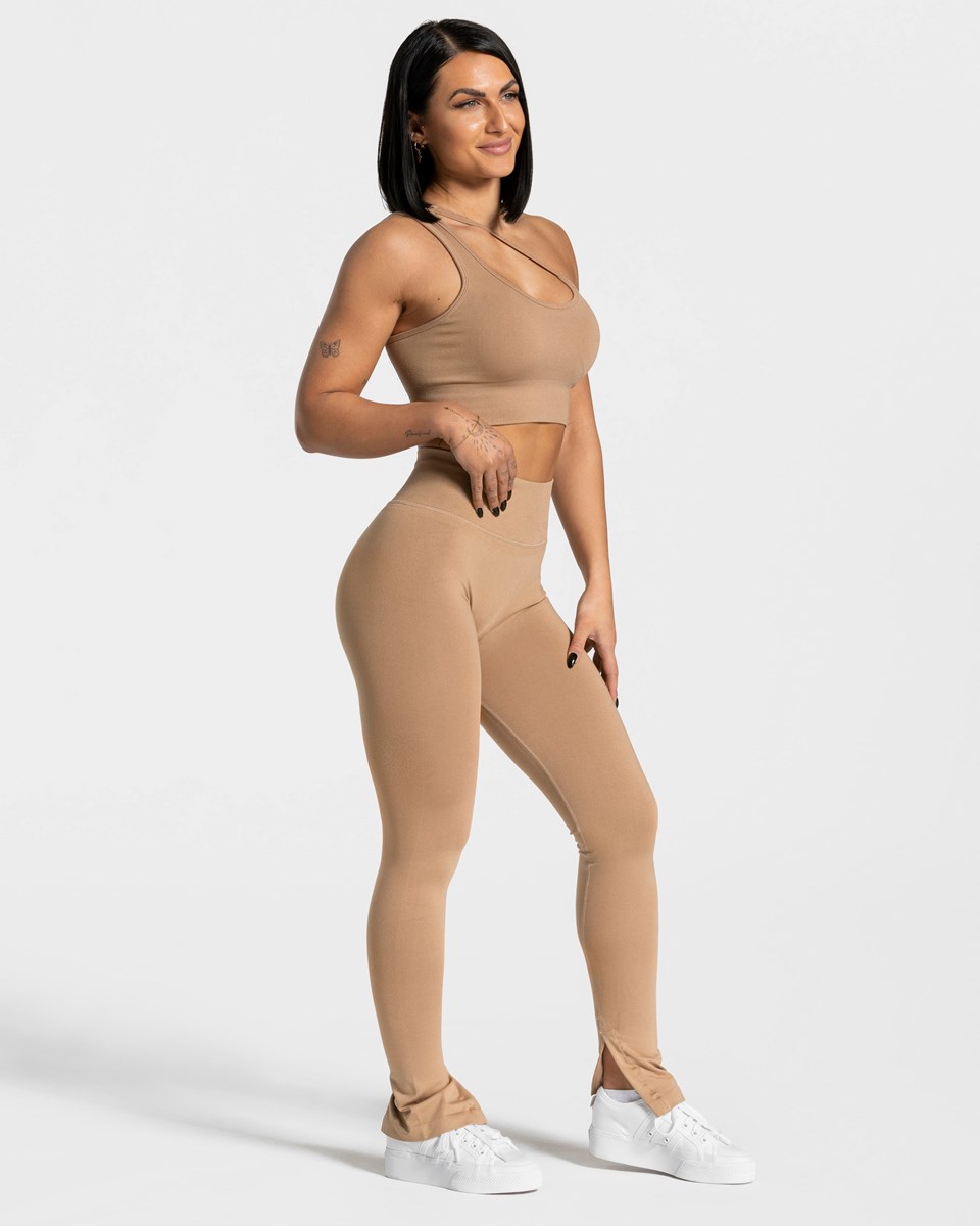 TEVEO Sassy Slit Leggings Beige | 08197TMFP