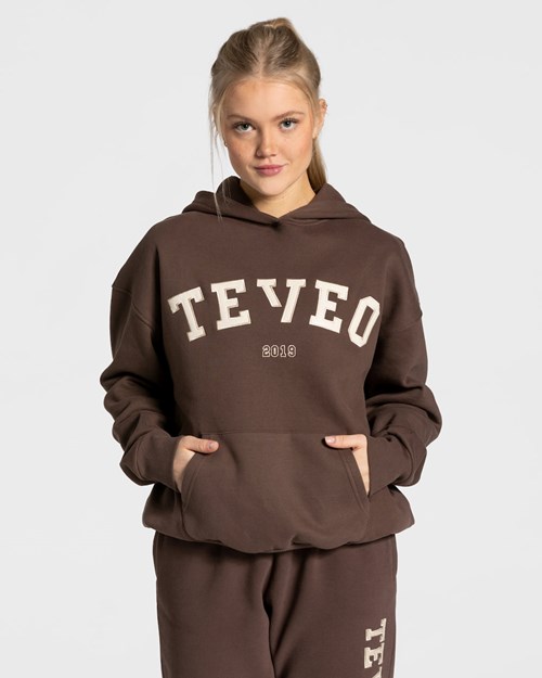 TEVEO College Oversized Hoodie Marron Foncé | 95318MSTX