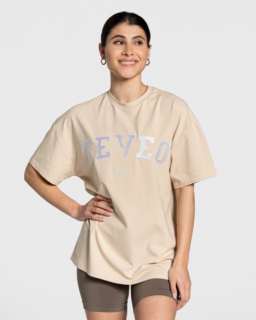 TEVEO College Oversized T-Shirt Beige | 03569CLRN