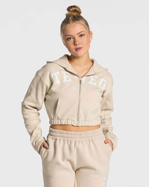 TEVEO College Zip Hoodie Beige | 90648HEXC