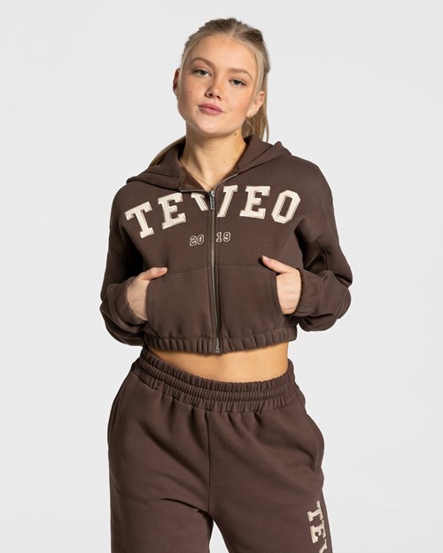 TEVEO College Zip Hoodie Marron Foncé | 13594JHZD