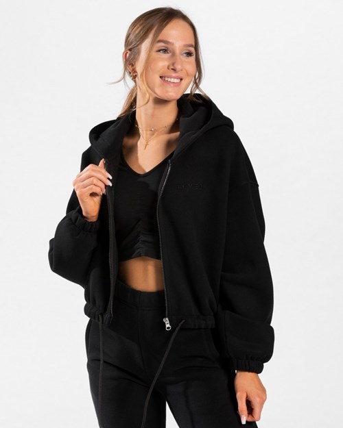 TEVEO Iconic Oversized Zip Hoodie Noir | 01564FLUB