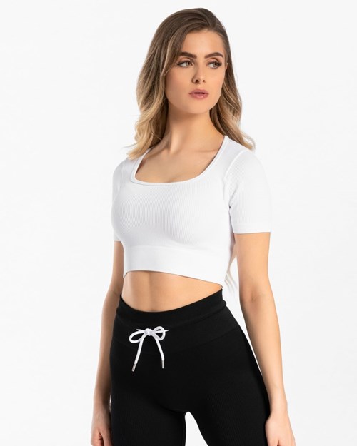 TEVEO Nervuré Crop Top Blanche | 76592CBLA