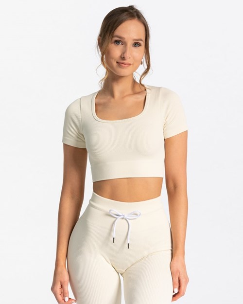 TEVEO Nervuré Crop Top Ivory | 27194HQDP