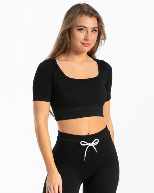 TEVEO Nervuré Crop Top Noir | 52983TSBX